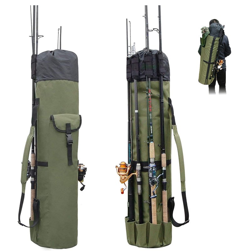Shaddock Fishing Multifunction Fishing Pole Bag - Waterproof Rod Reel Bag Carrier Case, Durable Canvas Tackle Large Storage Gift for Men Travel, Khaki - Image 1